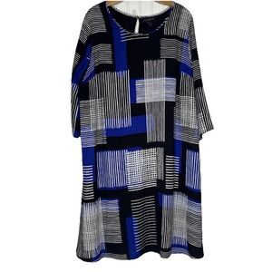 LANE BRYANT Dress Y2K Tunic Chemise 18/20 Blue Black Geo 3/4 Sleeve Career